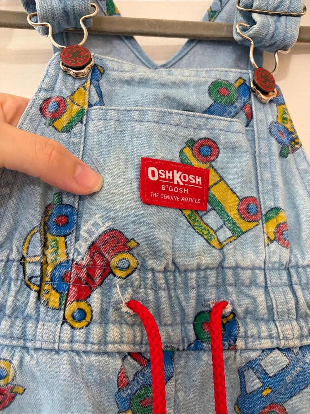 Vintage OshKosh B'gosh Light Blue Denim Overalls with Car Print